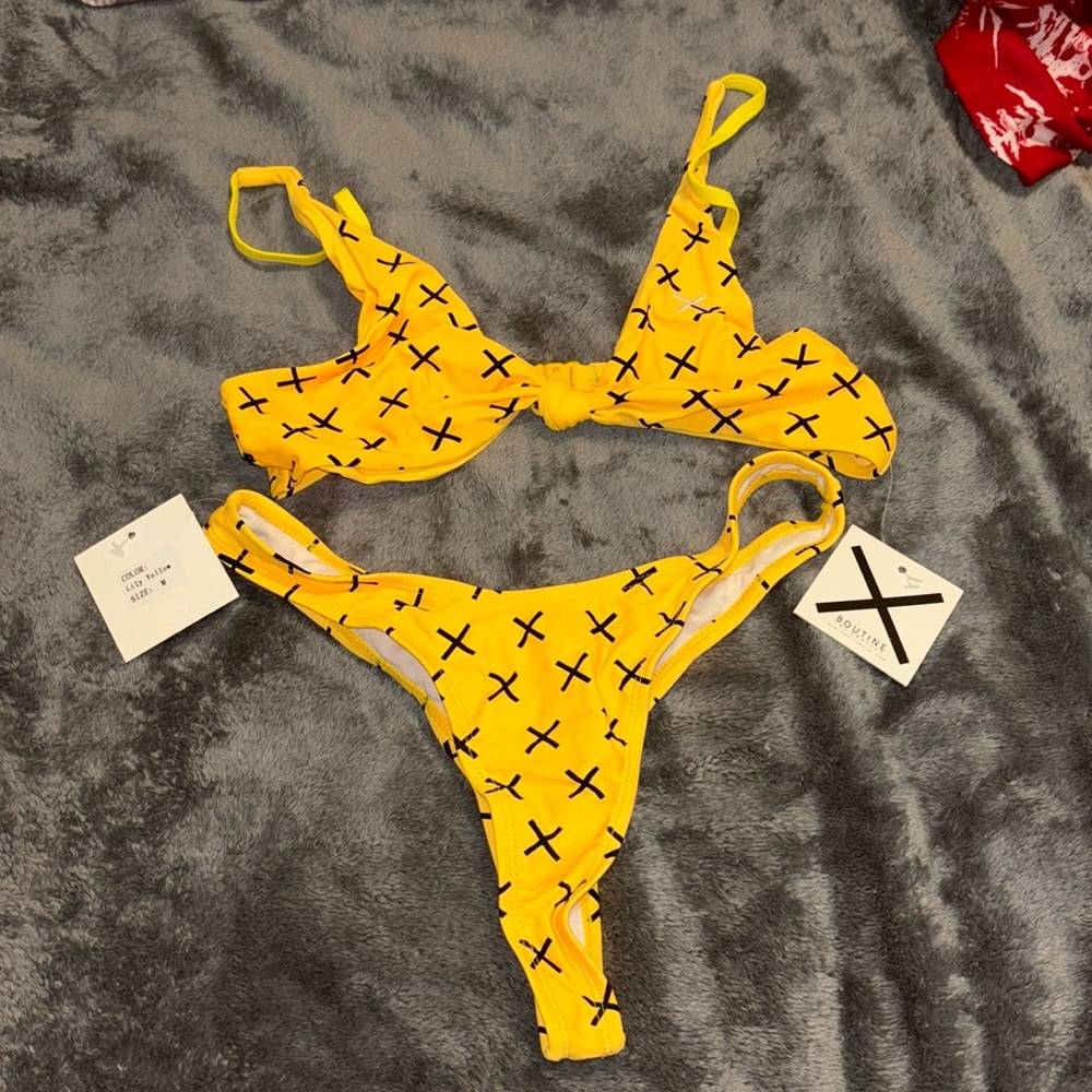 Boutine LA Yellow Bikini with Black Cross Print